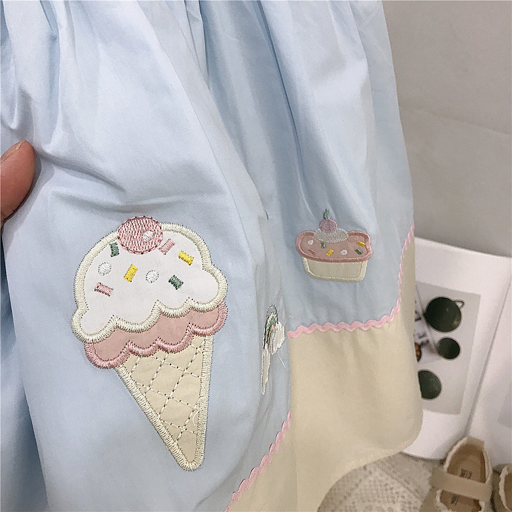 (In Production)Girls Summer Ice Cream Applique Doll Collar Dress