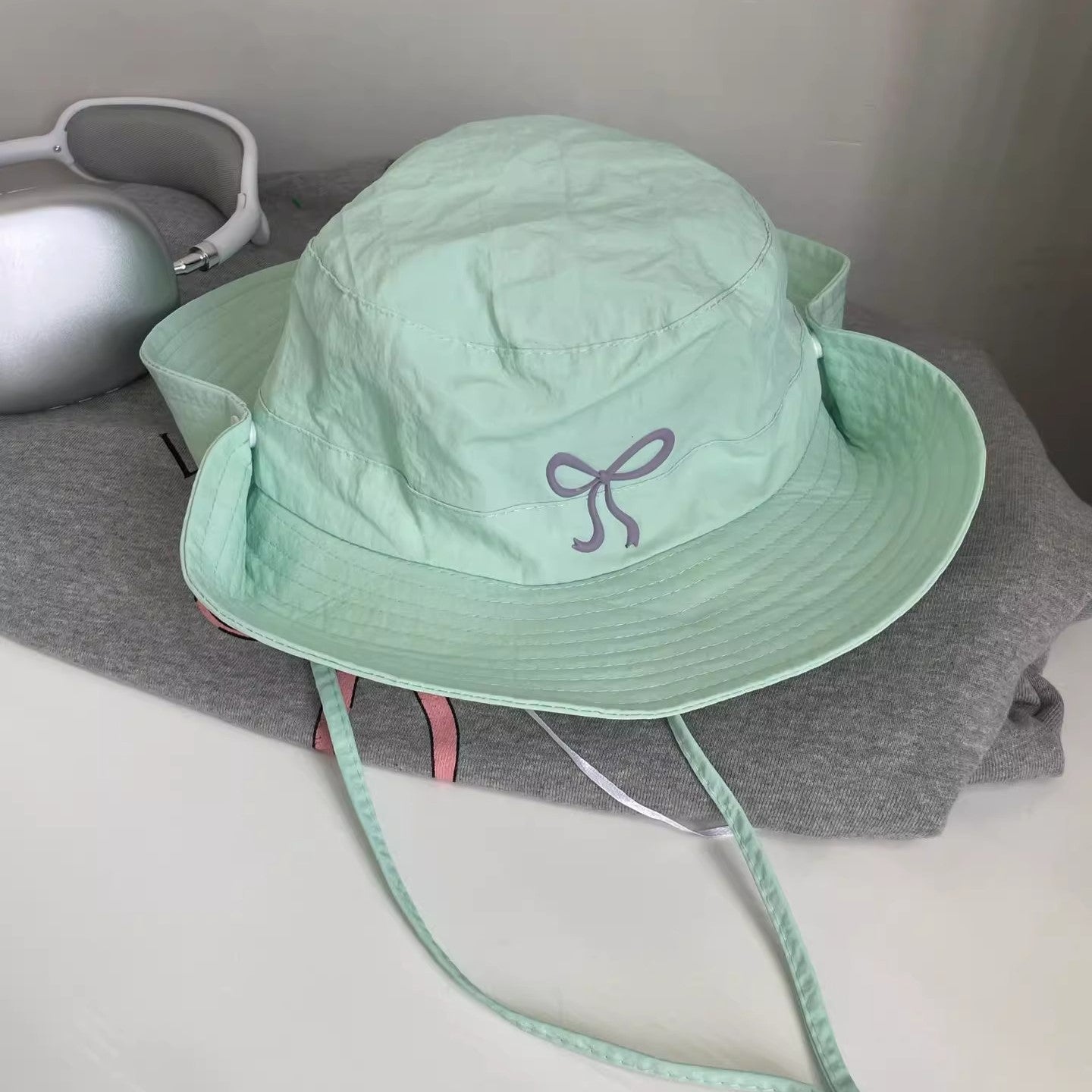 (Pre Order)Adults Summer Bow Embroidery Breathable Fisherman Hat