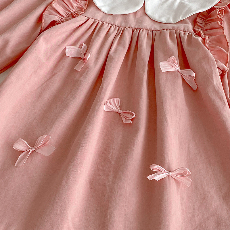 (In Production)Sisters Spring Pink Bow Doll Collar Dress&Romper
