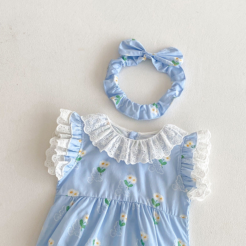 (In Production)Sisters Spring&Summer Floral Print Lace Ruffle Dress,Romper