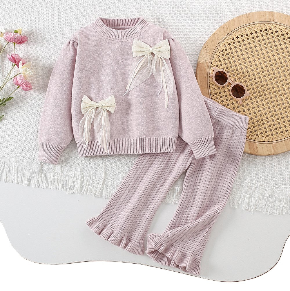 (In Production)Girls Fall&Winter Bow Sweater Suit