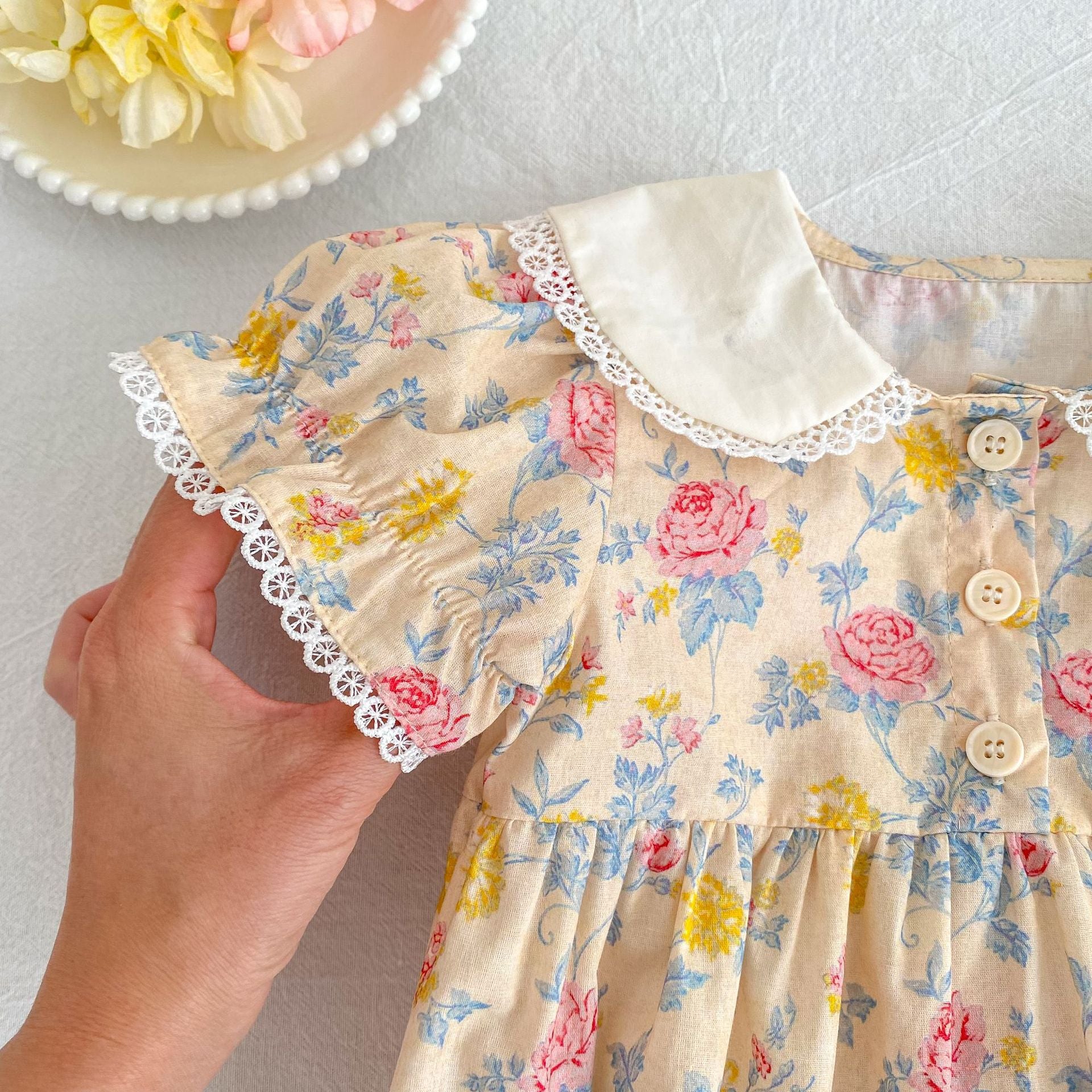 (Pre Order 2 Weeks)Sisters Floral Print Baby Collar Dress&Romper