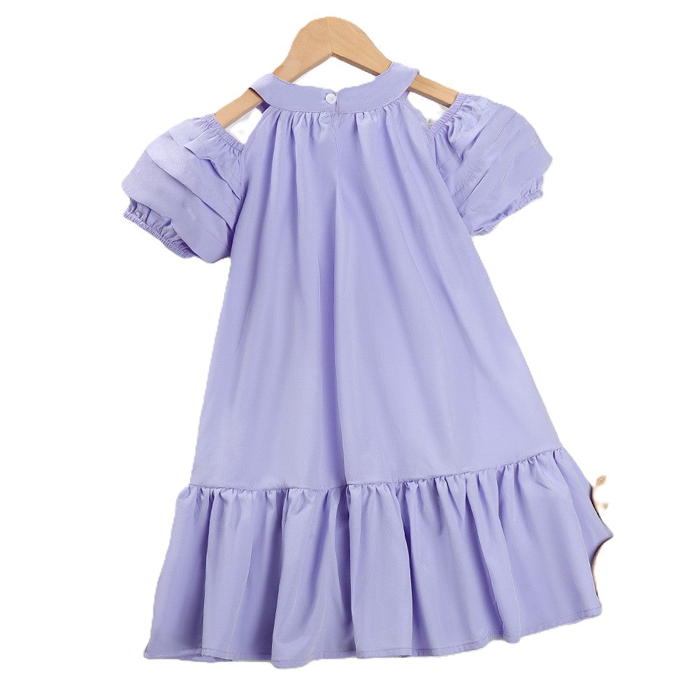 (In Production)Girls Spring and Summer Lavender Puffed Sleeves Dress