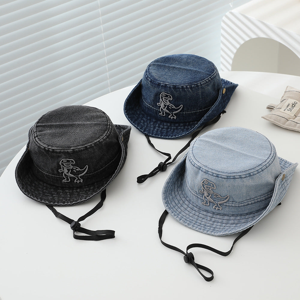 (Pre Order)Boys Spring&Summer Dino Embroidery Denim Hiking Cap