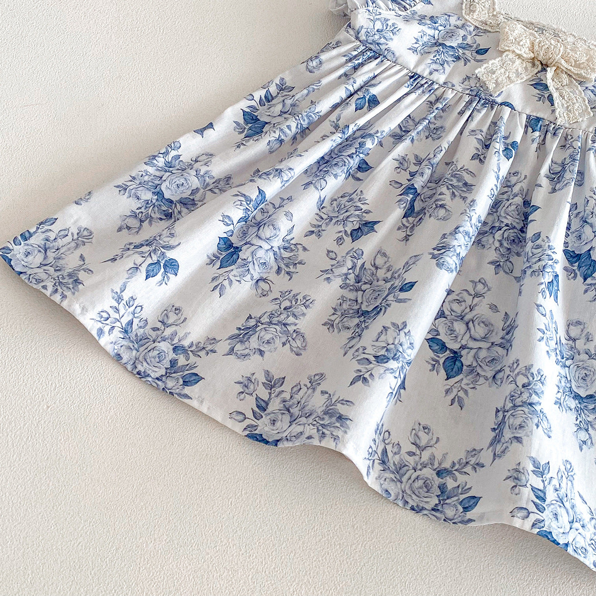 (In Production)Sisters Spring&Summer Blue Floral Print Dress,Romper