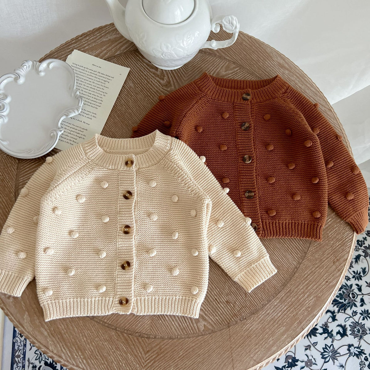 (Pre Order 2 Weeks)Kids Fall&Winter Dot Sweater Cardigan