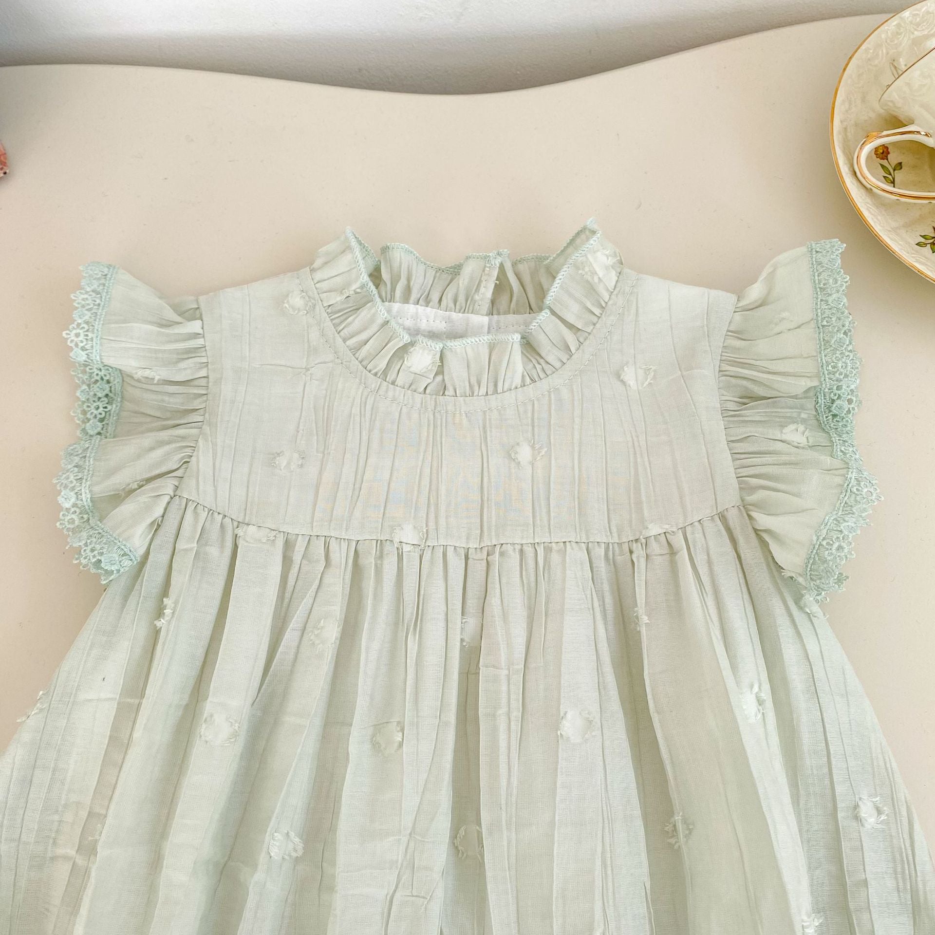 (Pre Order 2 Weeks)Girls Fall Mint Flying Sleeves Romper