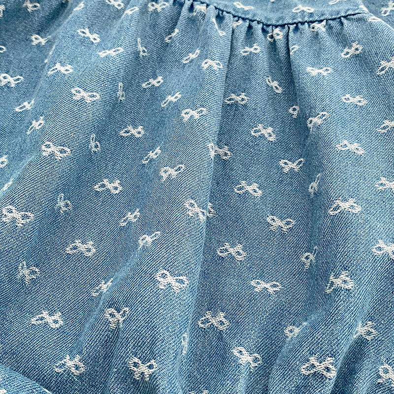 (Pre Order 2 Weeks)Sisters Fall Bow Ruffle Denim Dress&Romper