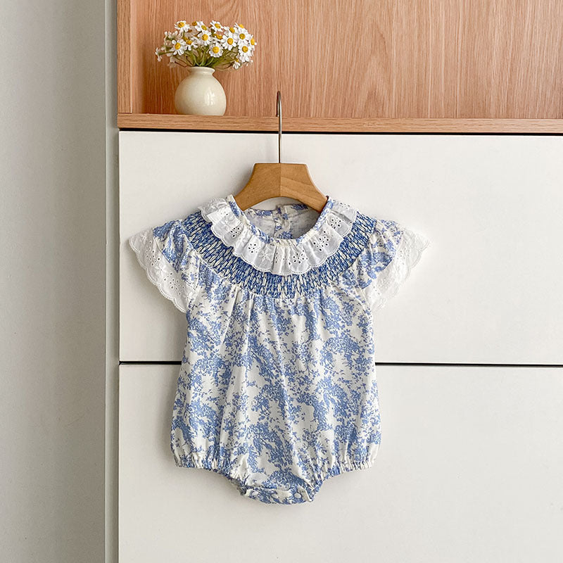 (In Production)Sisters Spring&Summer Floral Print Lace Dress,Romper
