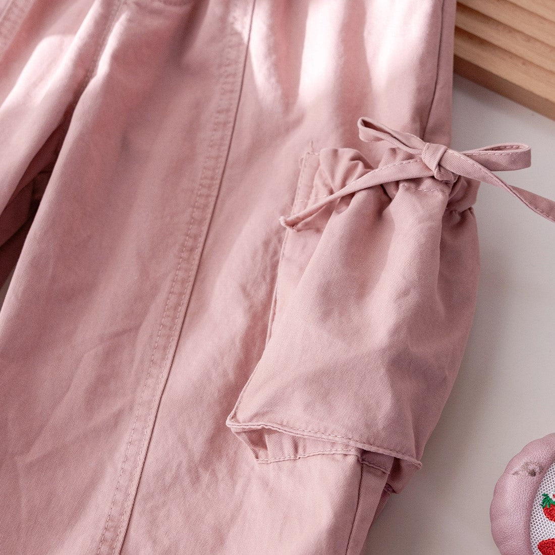 (In Production)Girls Spring Pink Multi-pocket Cargo Pants
