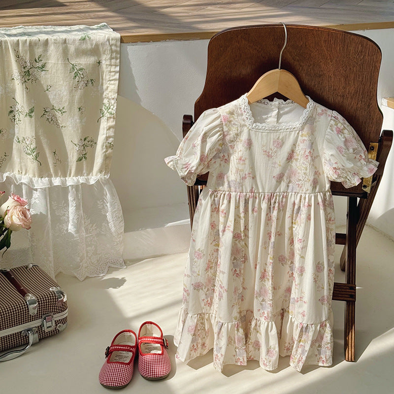 (In Production)Girls Spring&Summer Floral Print Ruffle Dress