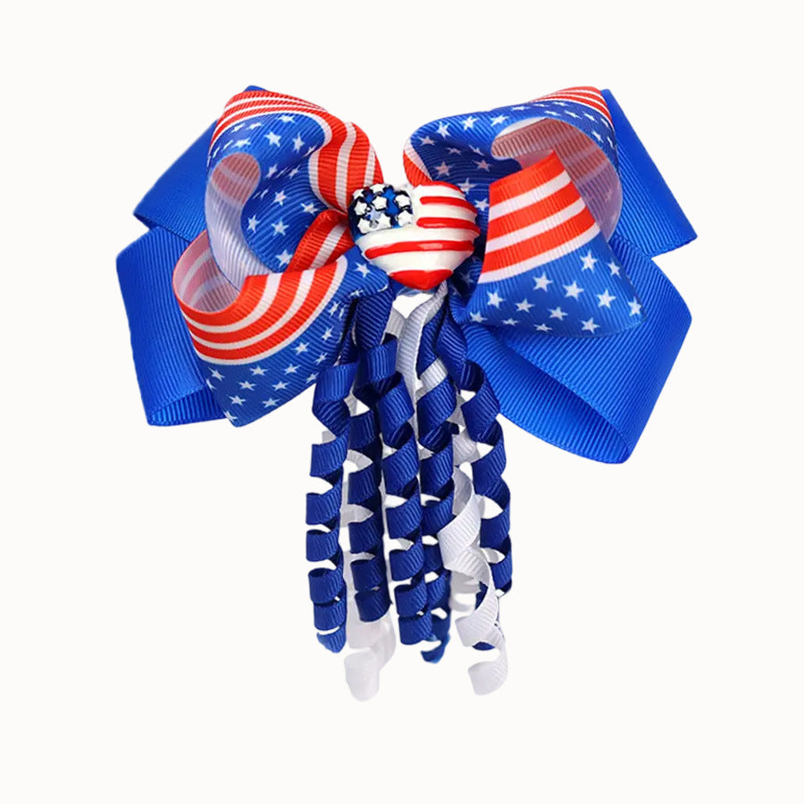 (Pre Order)Girls Patriotic Curly Bow Hair Clip