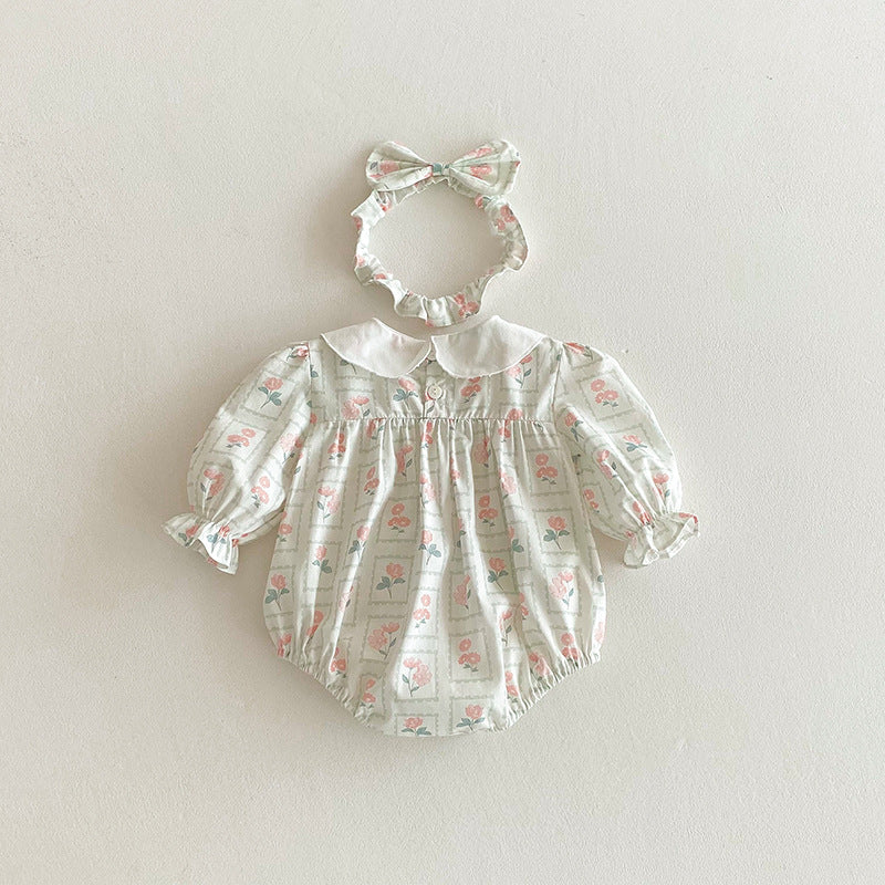 (In Production)Sisters Baby Collar Floral Print Dress&Romper