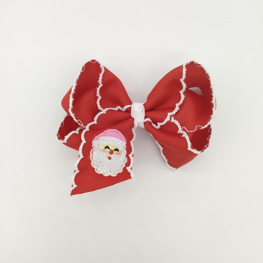 (Pre Order)Girls Christmas Santa Claus Embroidery Hair Clip 2PCS
