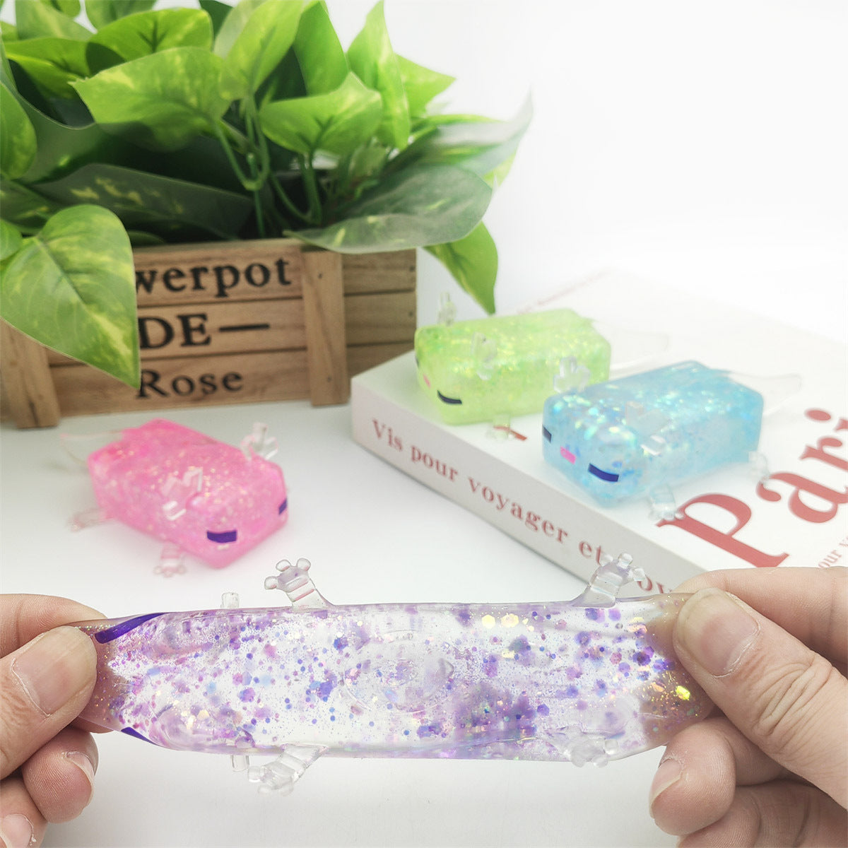 (Pre Order)Squishy Squeeze Glitter Axolotl Toy
