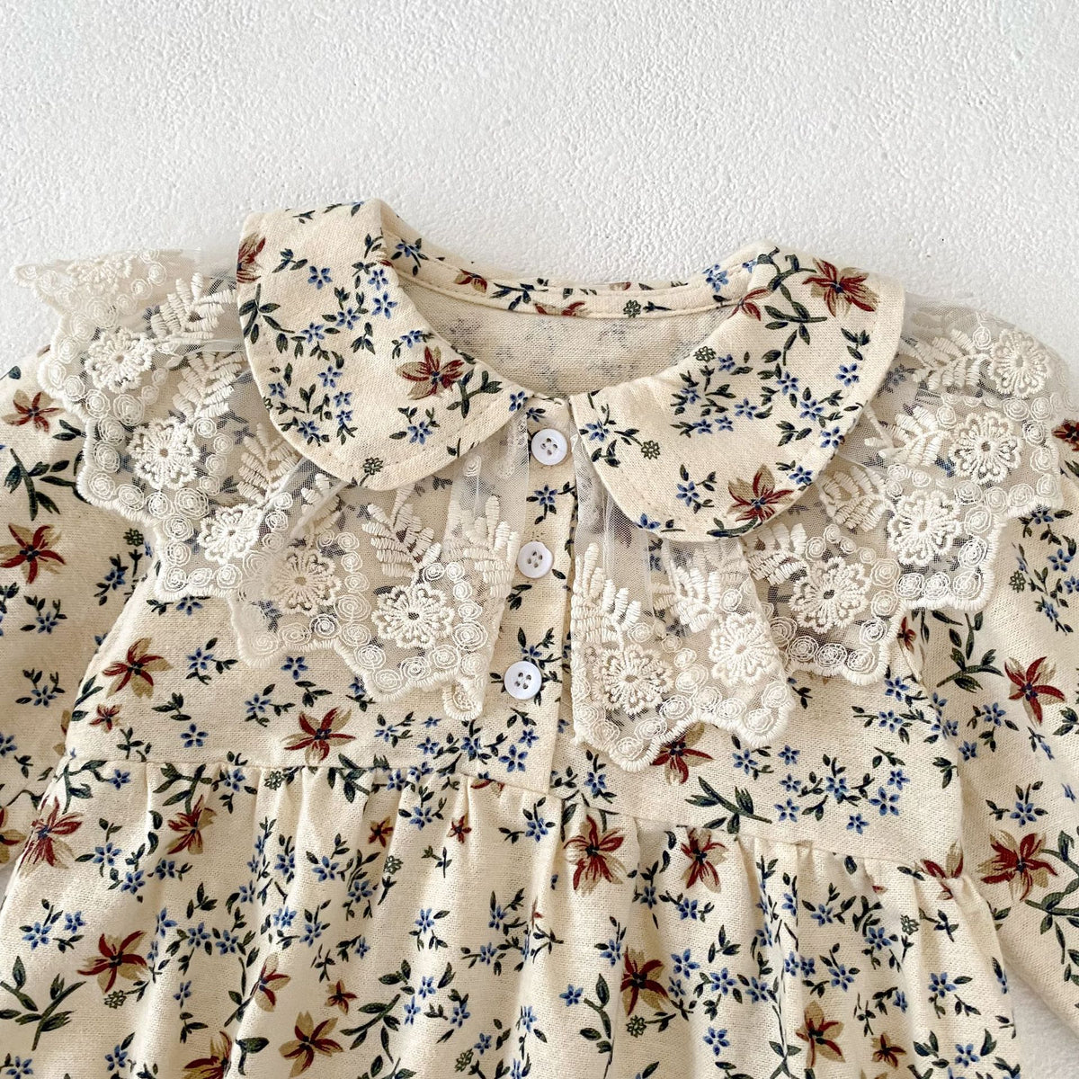 (Pre Order 2 Weeks)Toddler Girls Fall Floral Print Lace Romper