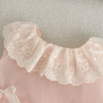(In Production)Toddler Girls Spring&Summer Bow Lace Doll Collar Romper