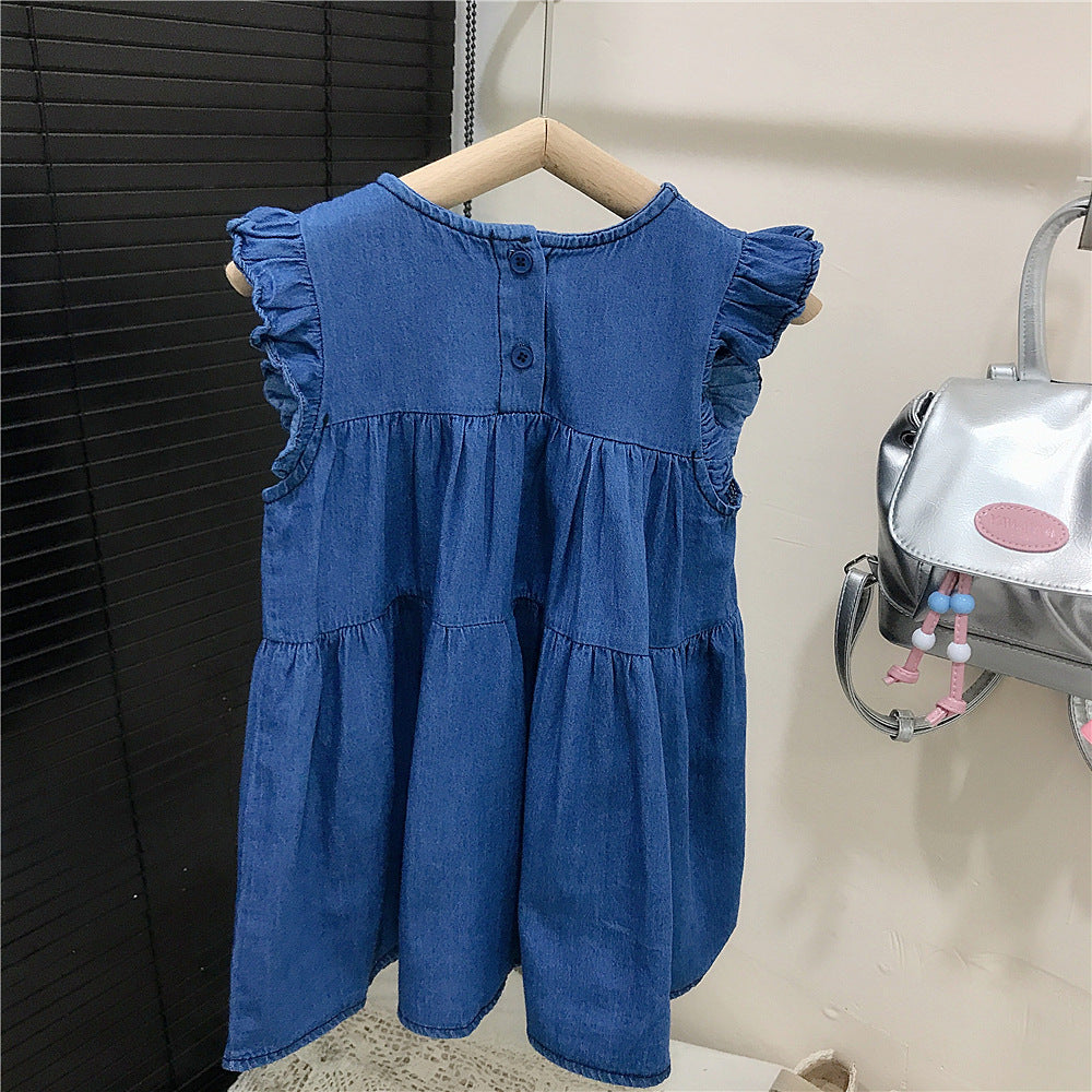 (In Production)Girls Spring&Summer Bow Denim Dress