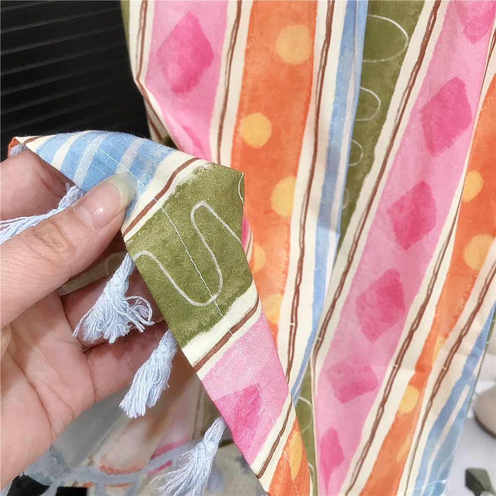 (In Production)Girls Spring&Summer Striped Fringed Dress