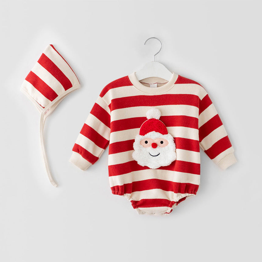 (Pre Order)Kids Christmas Applique Stripe Heart Romper Set with Hat