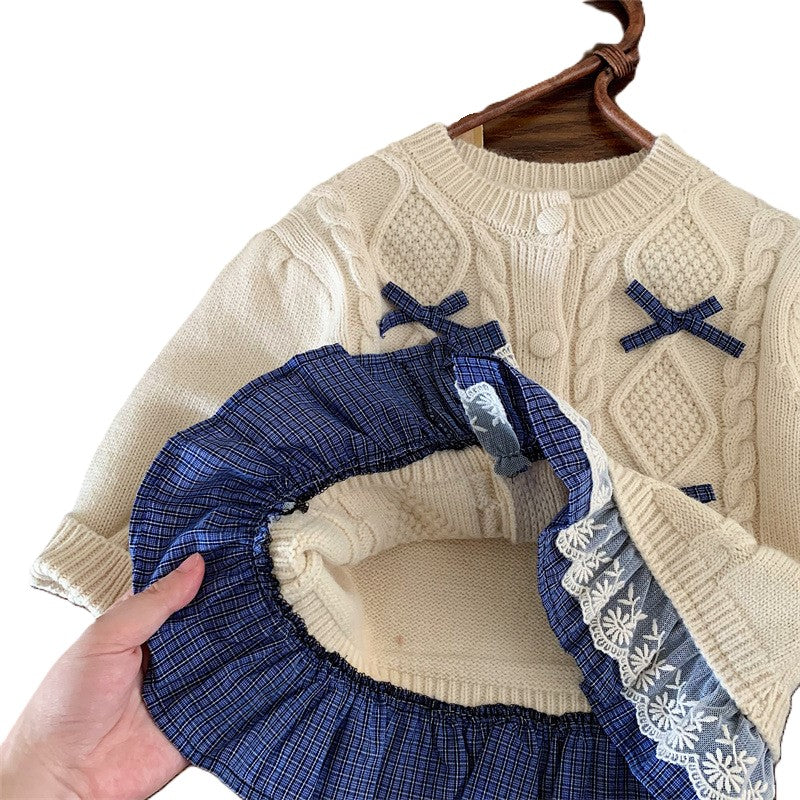 (In Production)Girls Fall&Winter Knitted Lace Ruffle Cardigan
