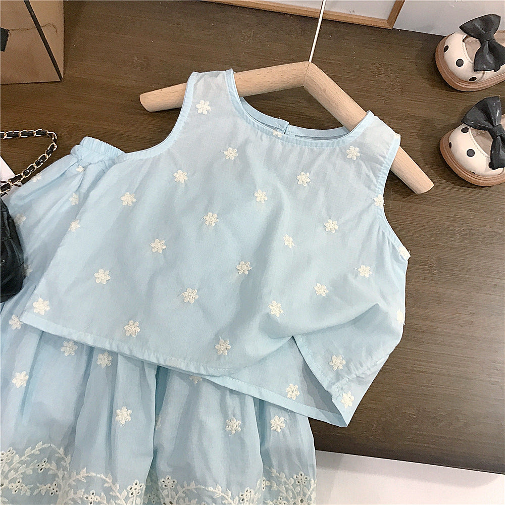 (In Production)Girls Spring&Summer Embroidery Lace Skirt Set