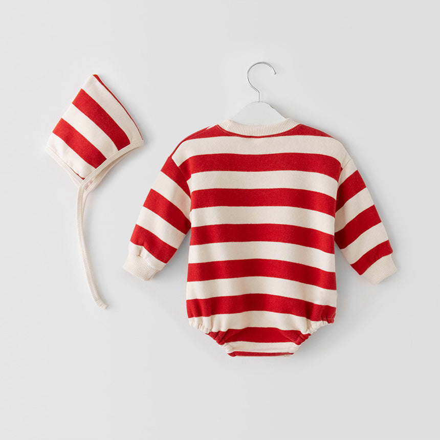 (Pre Order)Kids Christmas Applique Stripe Heart Romper Set with Hat
