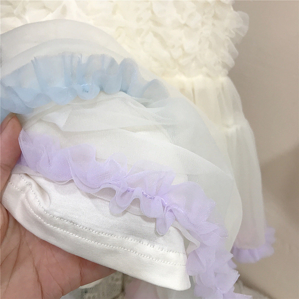(In Production)Girls Summer White Halter Tulle Dress