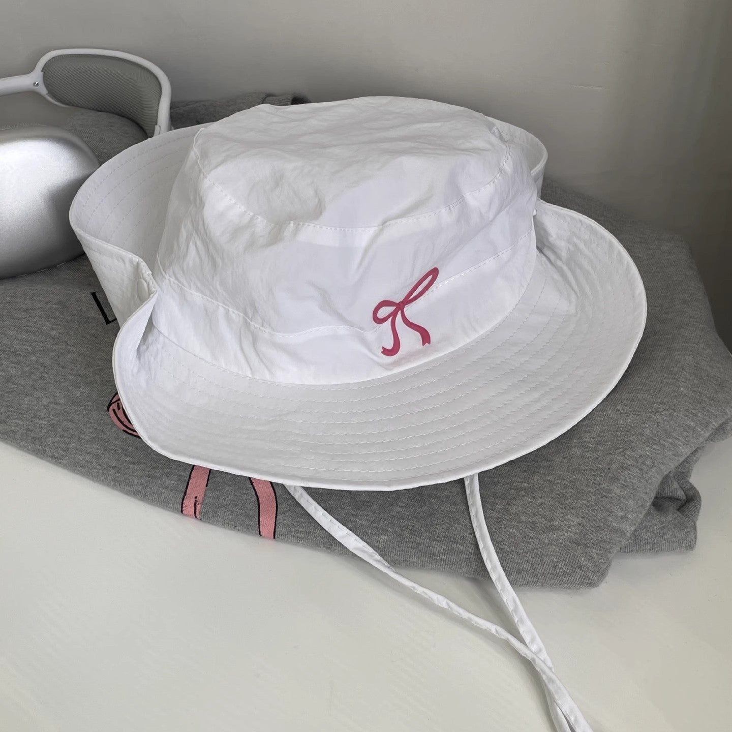 (Pre Order)Adults Summer Bow Embroidery Breathable Fisherman Hat