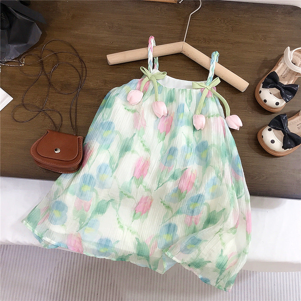 (In Production)Girls Spring&Summer Tulip Suspenders Dress