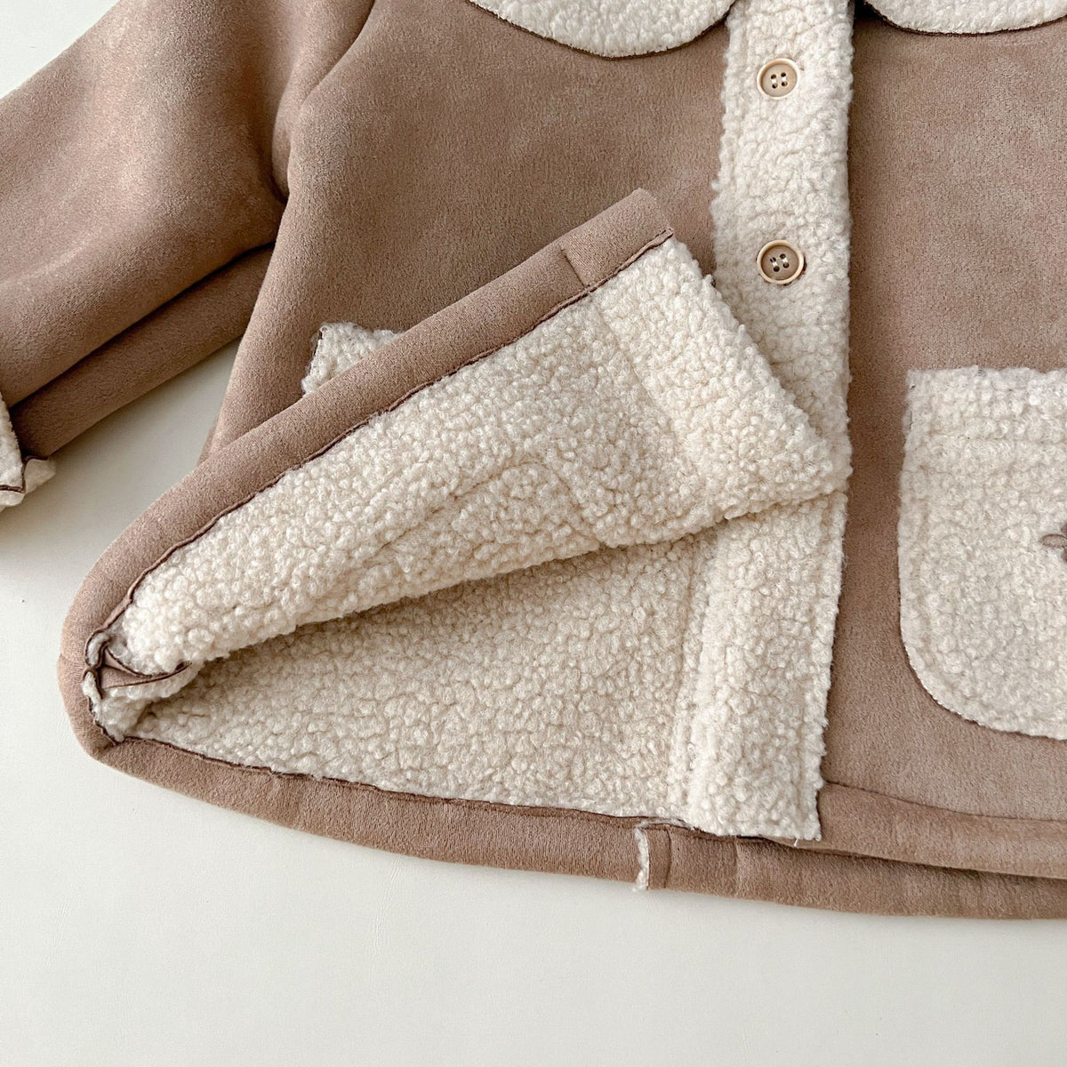 (Pre Order 2 Weeks)Girls Sherpa Collar Faux Suede Jacket