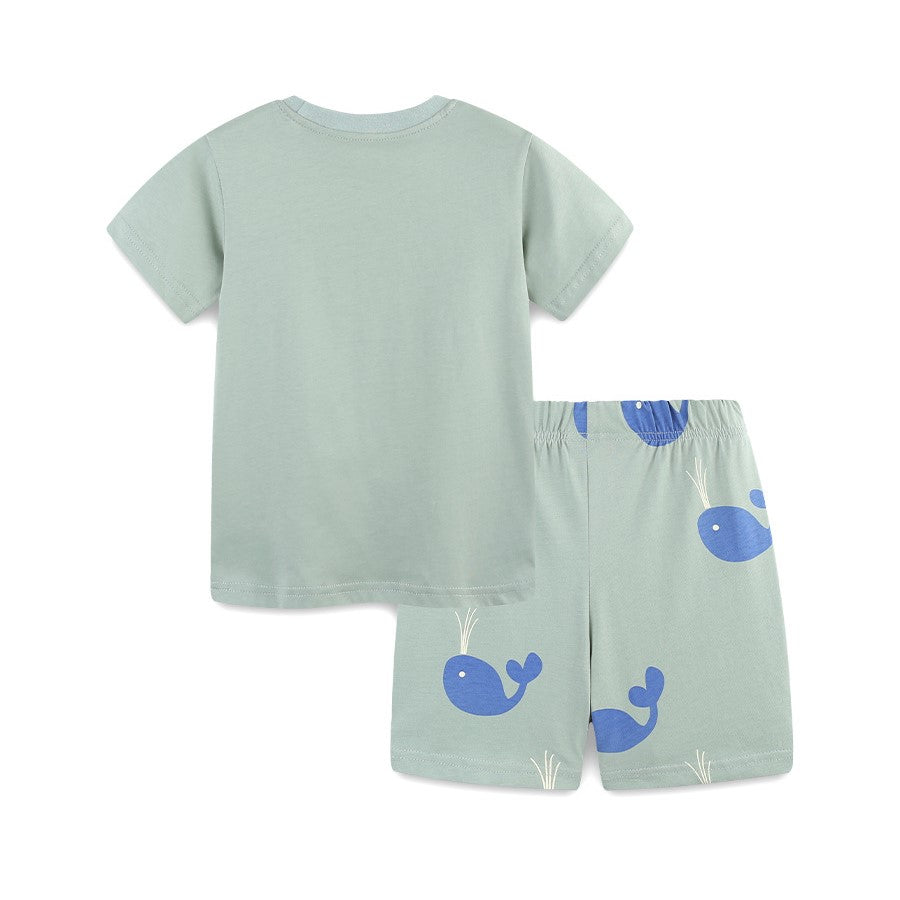 (In Production)Boys Spring&Summer Whale Applique Cotton Shorts Set