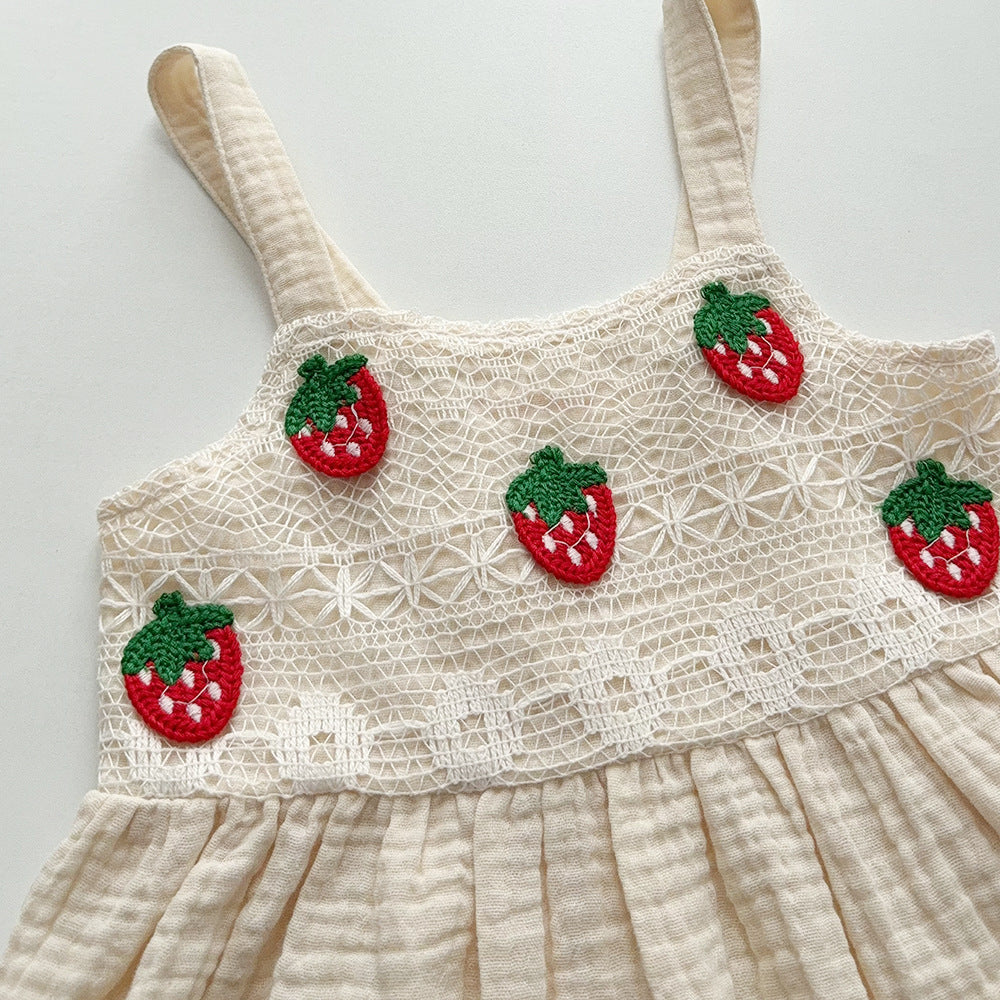 (In Production)Girls Spring&Summer Strawberry Embroidery Outfit Set