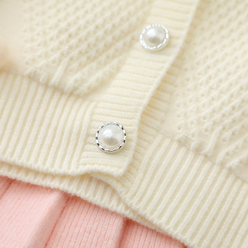 (In Production)Girls Fall&Winter Cherry Sweater Cardigan Skirt Set