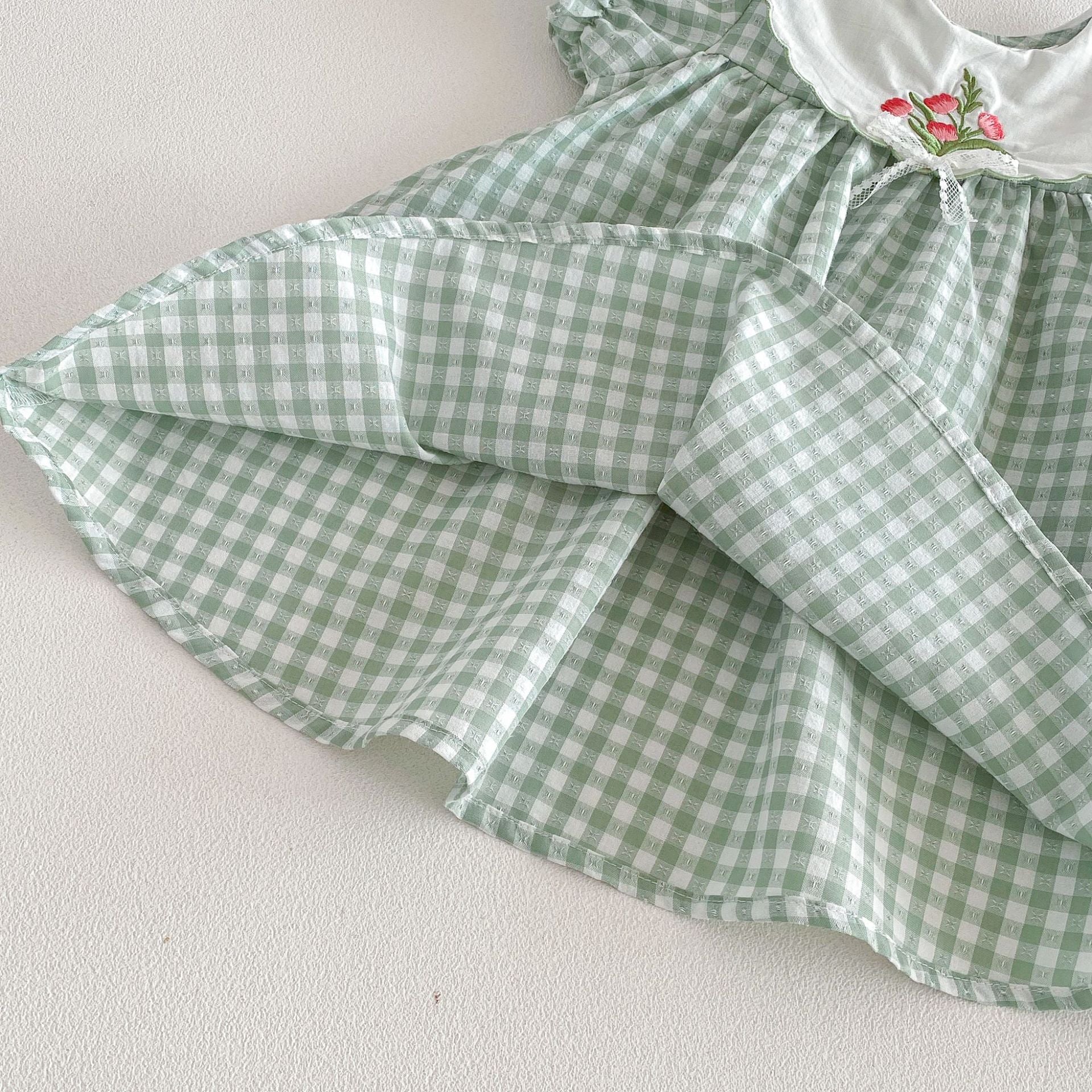 (In Production)Sisters Summer Floral Embroidery Scallop Collar Dress&Romper