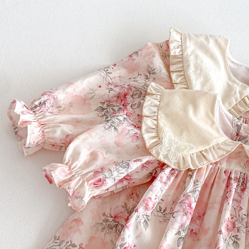 (In Production)Sisters Spring Floral Print Doll Collar Dress&Romper