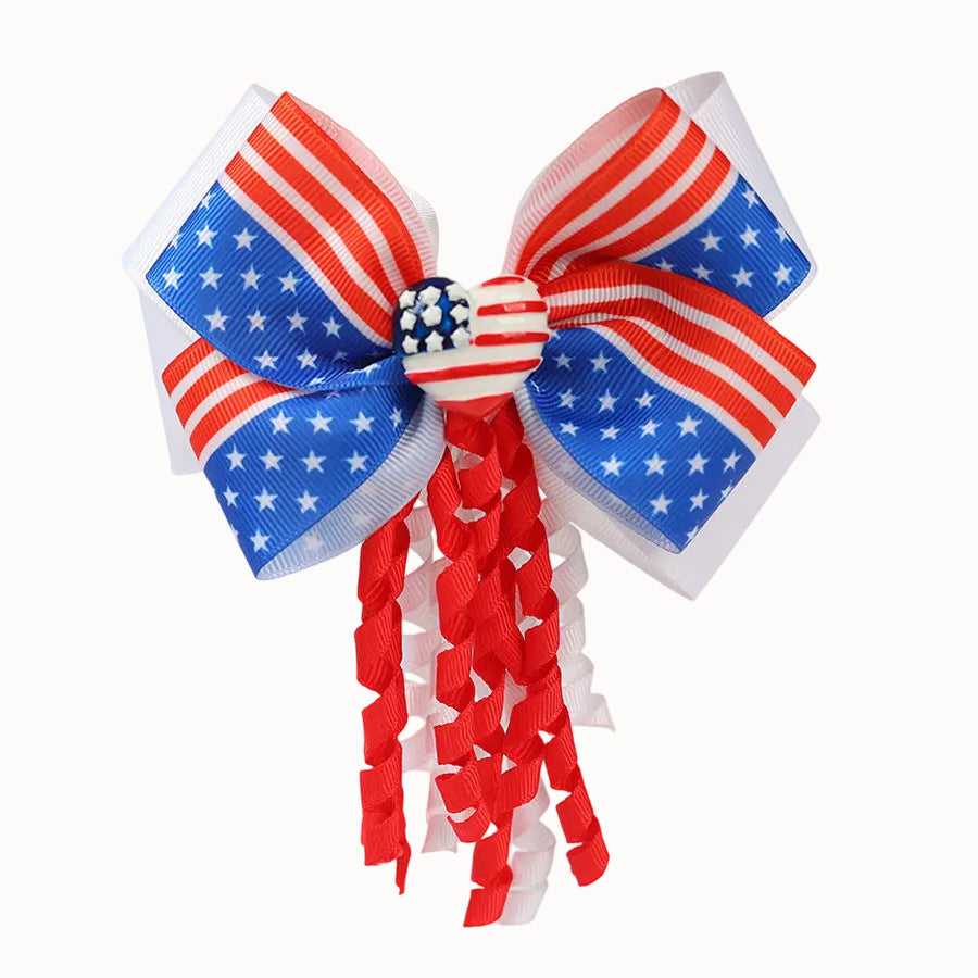 (Pre Order)Girls Patriotic Curly Bow Hair Clip
