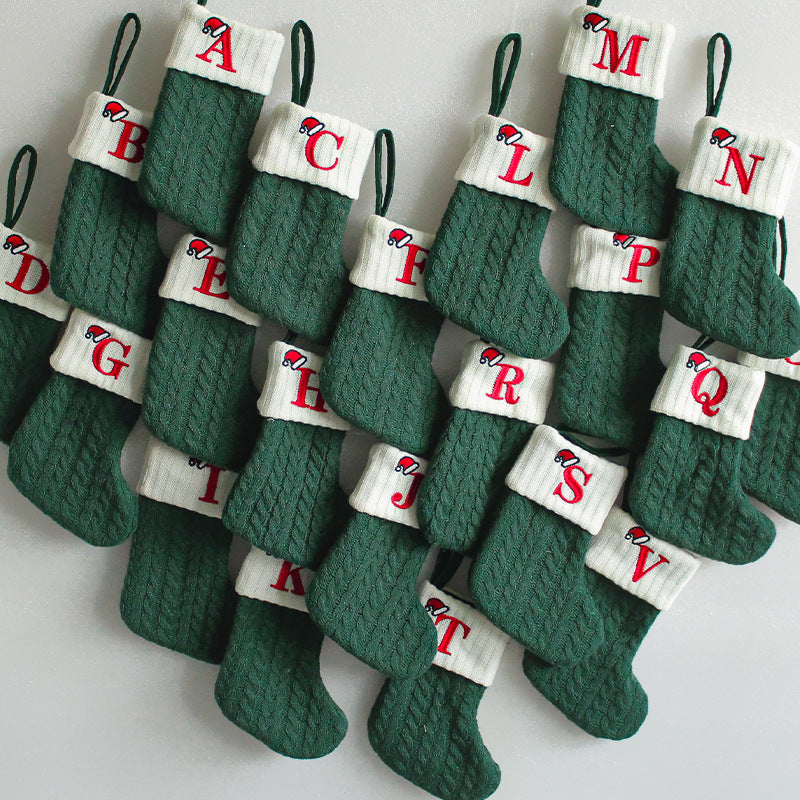 (Pre Order)Green Letter Wool Christmas Stocking Pendant