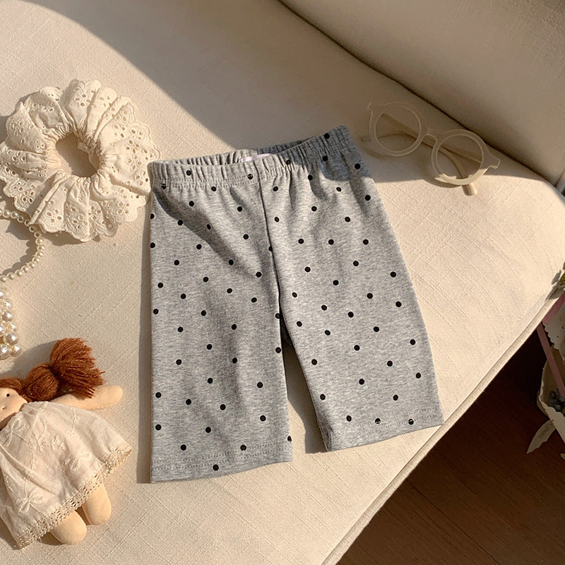 (In Production)Girls Summer Dot&Leopard Print Cotton Cycling Pants