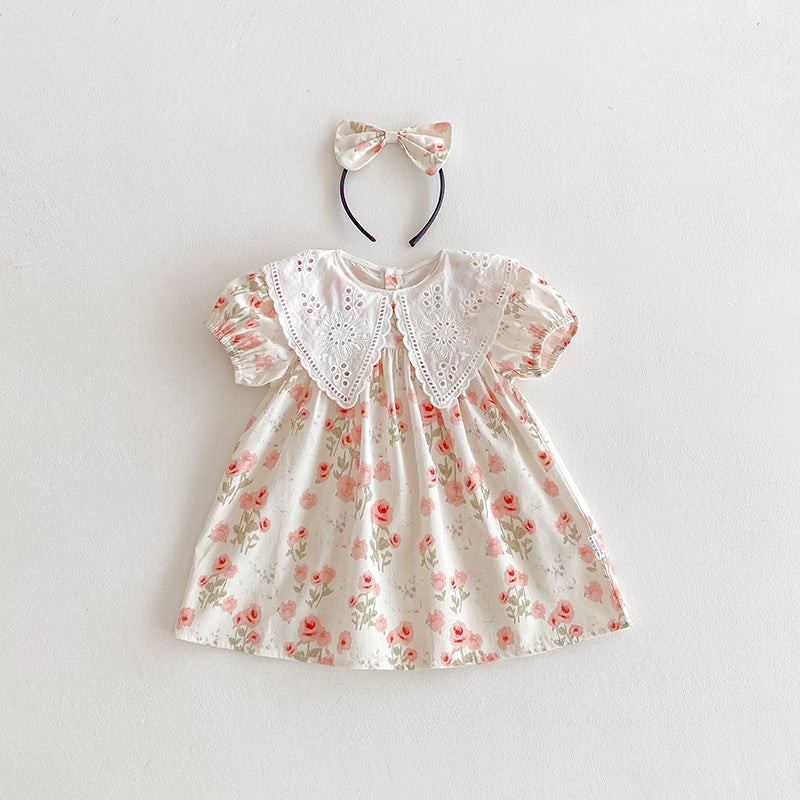 (In Production)Sisters Spring&Summer Coral Floral Print Dress,Romper