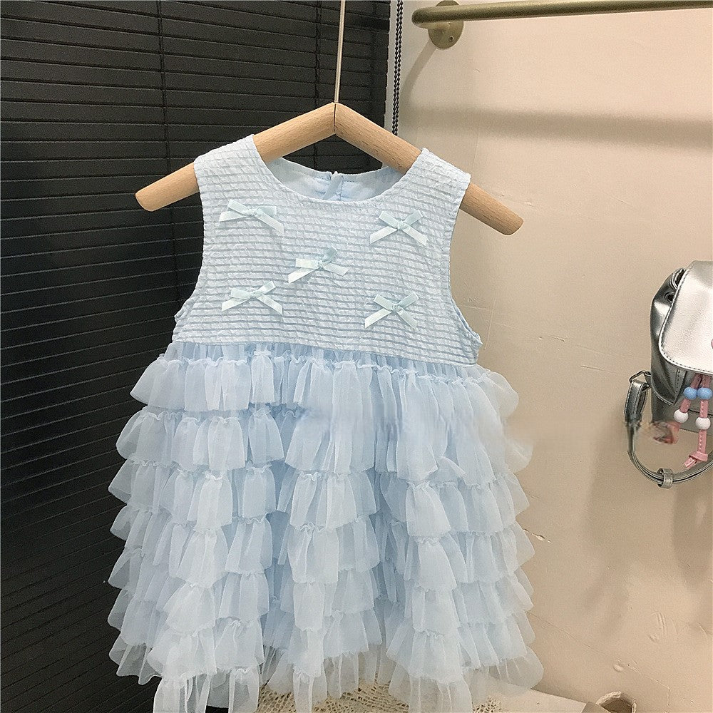(In Production)Girls Spring&Summer Baby Blue Bow Tulle Dress
