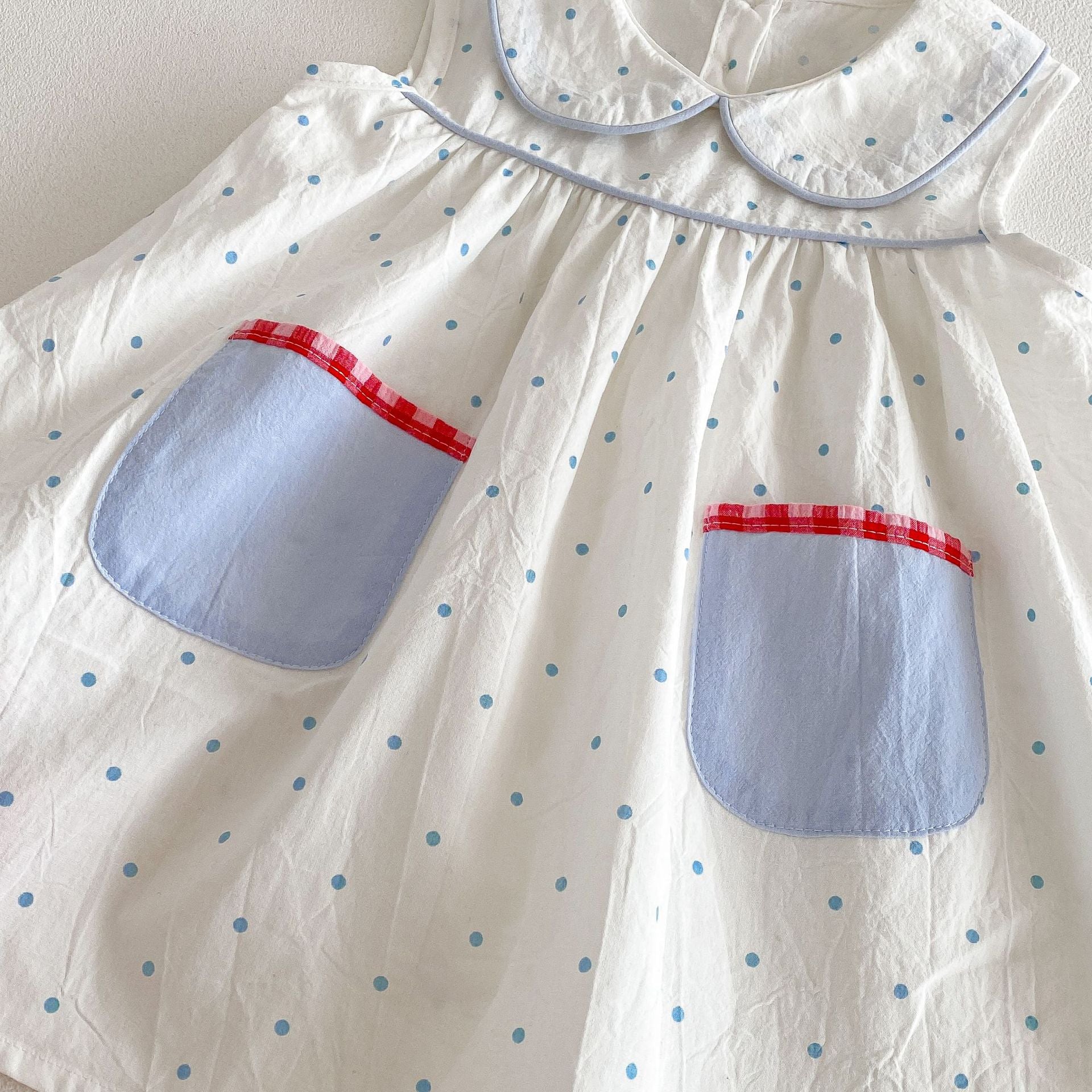 (Pre Order 2 Weeks)Girls Blue Dot Baby Collar Dress