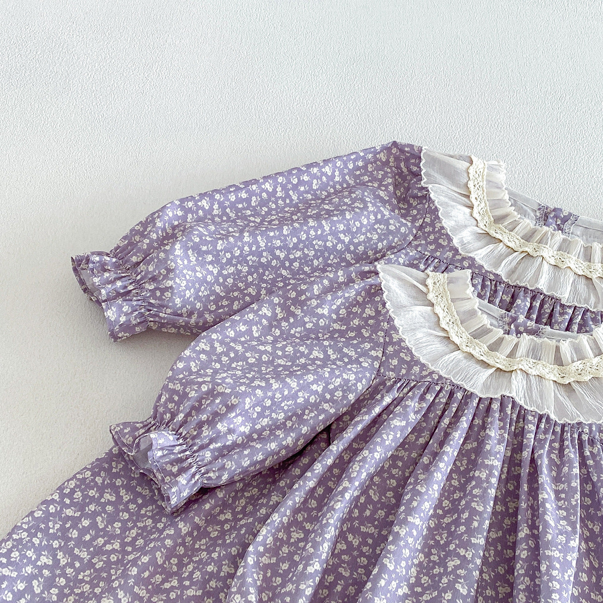 (Pre Order 2 Weeks)Sisters Fall Lavender Floral Lace Collar Dress&Romper