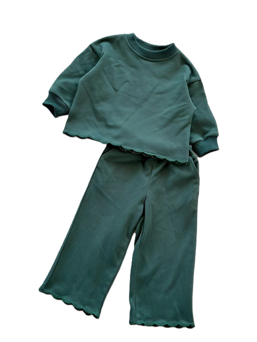 (In Production)Girls Fall&Winter Solid Color Cotton Sweatshirt Set