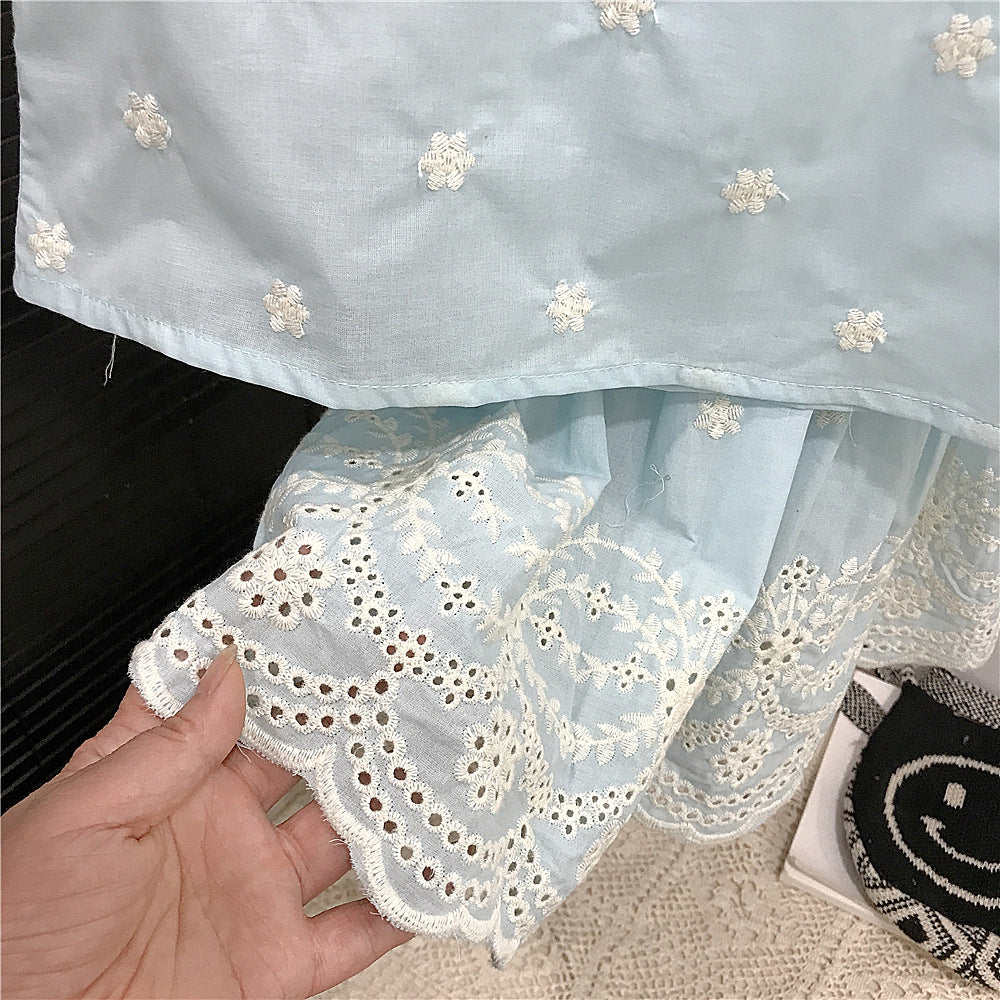 (In Production)Girls Spring&Summer Embroidery Lace Skirt Set