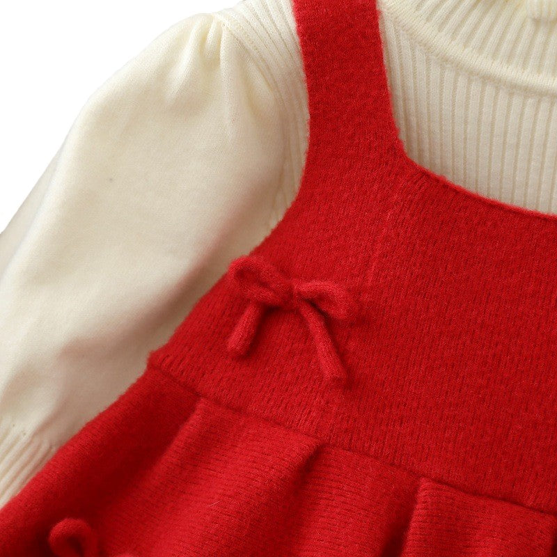 (In Production)Girls Fall&Winter Bow Sweater Dress Set
