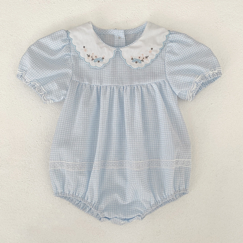 (In Production)One Pack(4 Pieces total)Sale Toddler Girls Scallop Embroidery Romper