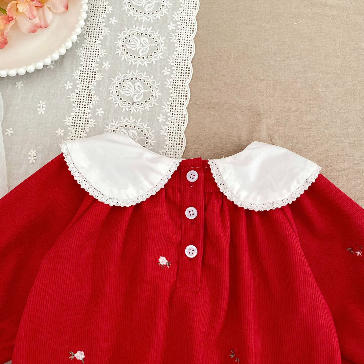 (Pre Order 2 Weeks)Sisters Fall Floral Embroidery Corduroy Dress&Romper