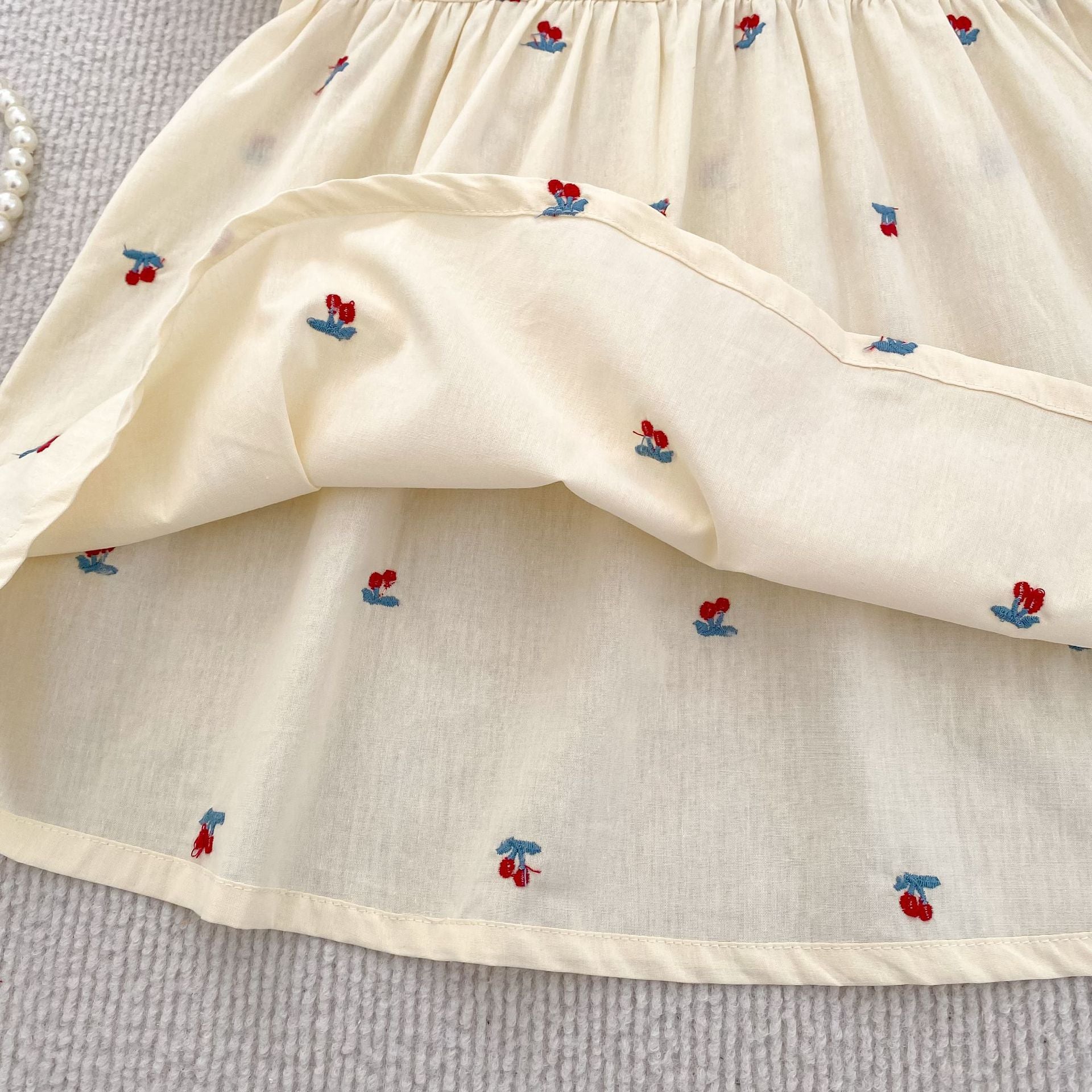 (Pre Order 2 Weeks)Sisters Cherry Embroidery Baby Collar Dress&Romper