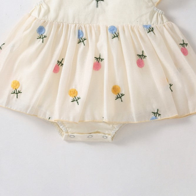 (Pre Order 2 Weeks)Toddler Girls Floral Embroidery Gauzy Romper